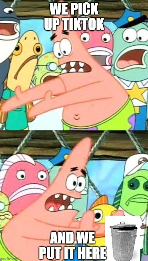 BEST IDEA EVER | WE PICK UP TIKTOK; AND WE PUT IT HERE | image tagged in memes,put it somewhere else patrick | made w/ Imgflip meme maker