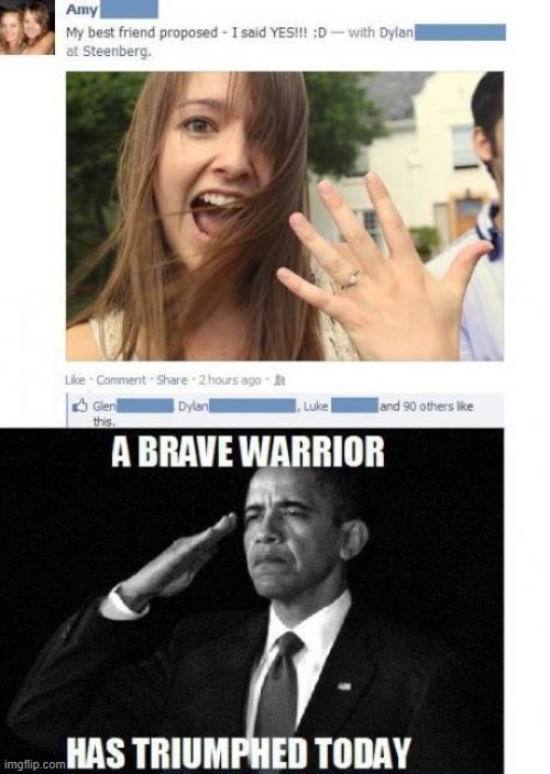 Happy day | image tagged in warriors,salute,obama,proposal | made w/ Imgflip meme maker