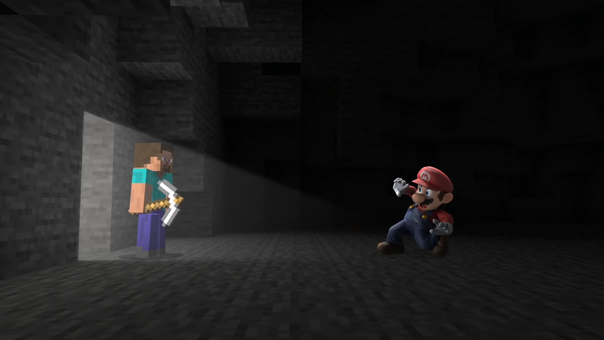 High Quality Mario in minecraft cave Blank Meme Template