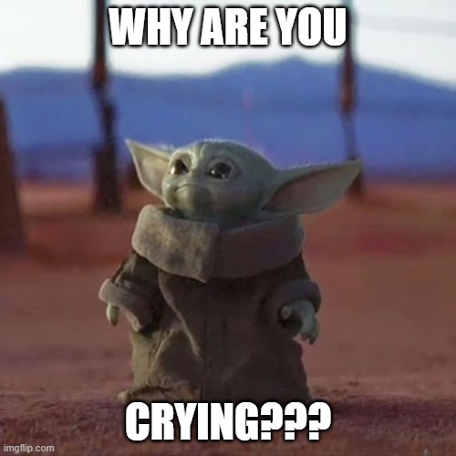 Baby Yoda | WHY ARE YOU; CRYING??? | image tagged in baby yoda | made w/ Imgflip meme maker