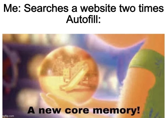Autofill |  Me: Searches a website two times
Autofill: | image tagged in inside out core memory,inside out,google,google search,internet,technology | made w/ Imgflip meme maker