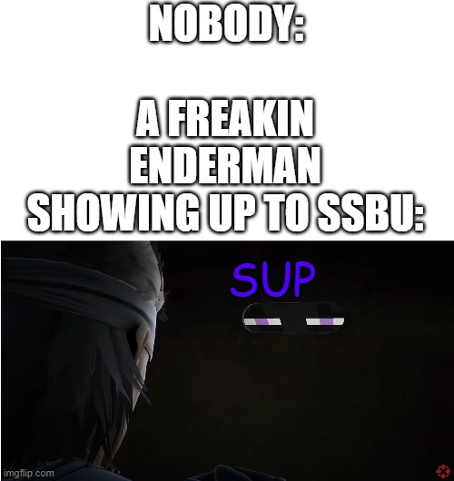 Yesterday's smash reveal, anyone? | NOBODY:; A FREAKIN ENDERMAN SHOWING UP TO SSBU:; SUP | image tagged in super smash bros,minecraft | made w/ Imgflip meme maker