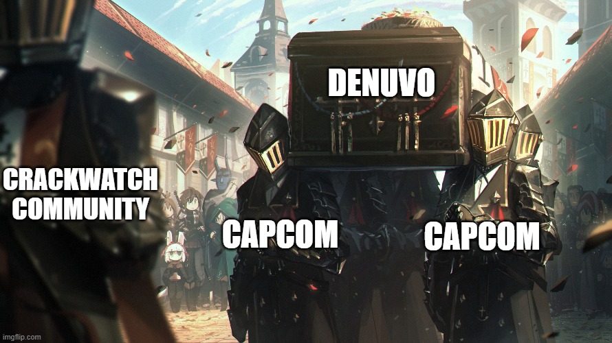 coffin dance | DENUVO; CRACKWATCH
COMMUNITY; CAPCOM; CAPCOM | image tagged in coffin dance | made w/ Imgflip meme maker