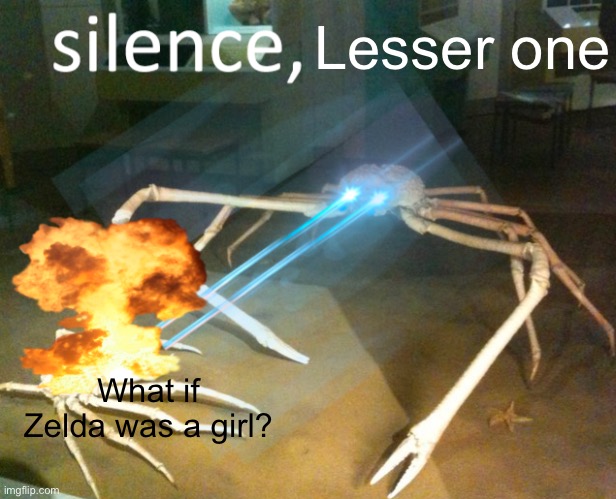 Silence Lesser One | Lesser one; What if Zelda was a girl? | image tagged in silence crab | made w/ Imgflip meme maker