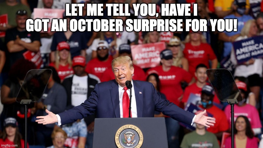 Trump October Surprise | LET ME TELL YOU, HAVE I GOT AN OCTOBER SURPRISE FOR YOU! | image tagged in donald trump,october surprise | made w/ Imgflip meme maker