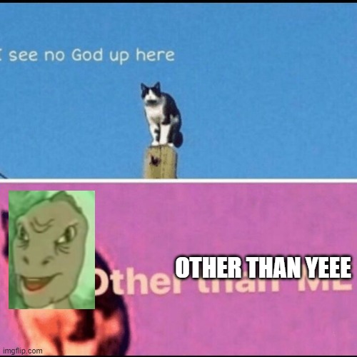 I see no god up here but yee | OTHER THAN YEEE | image tagged in funny | made w/ Imgflip meme maker