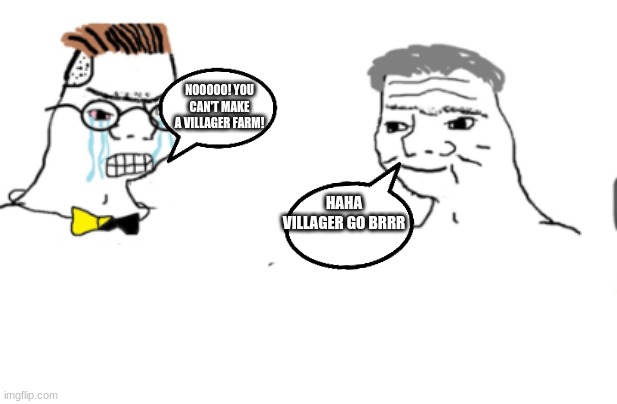 haha go brrr | NOOOOO! YOU CAN'T MAKE A VILLAGER FARM! HAHA VILLAGER GO BRRR | image tagged in haha go brrr | made w/ Imgflip meme maker