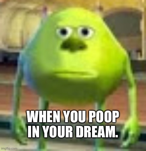 Sully Wazowski | WHEN YOU POOP IN YOUR DREAM. | image tagged in sully wazowski | made w/ Imgflip meme maker