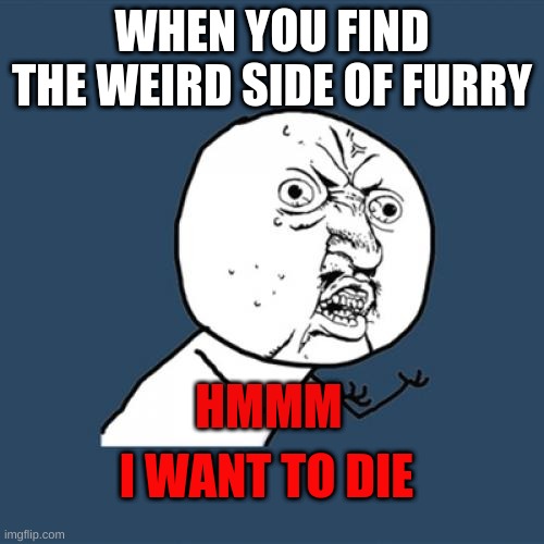 Hmmmmmm the other type of furry | WHEN YOU FIND THE WEIRD SIDE OF FURRY; HMMM; I WANT TO DIE | image tagged in memes,y u no | made w/ Imgflip meme maker