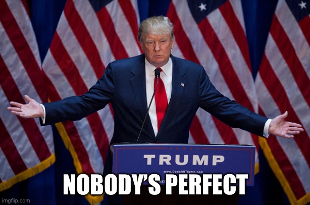 Donald Trump | NOBODY’S PERFECT | image tagged in donald trump | made w/ Imgflip meme maker