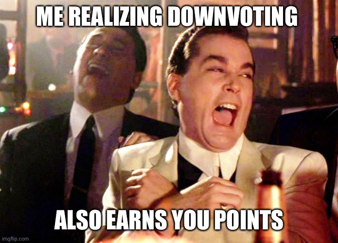 Crappy memes get a down vote | ME REALIZING DOWNVOTING; ALSO EARNS YOU POINTS | image tagged in memes,good fellas hilarious | made w/ Imgflip meme maker