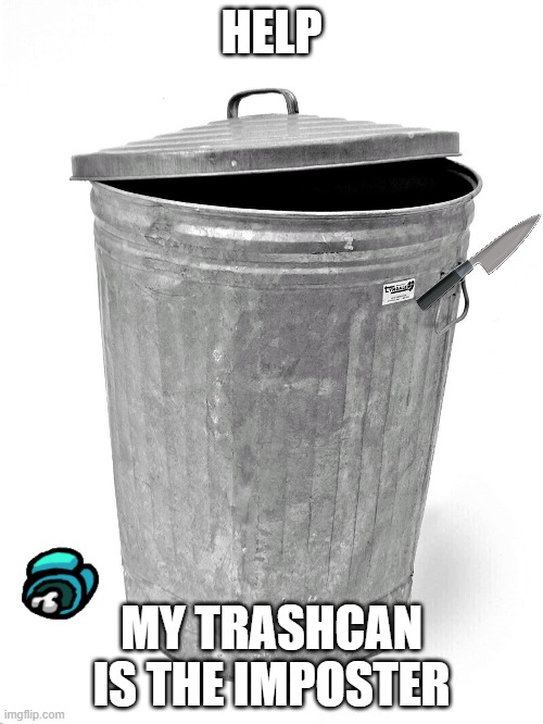 Trash Can | HELP; MY TRASHCAN IS THE IMPOSTER | image tagged in trash can | made w/ Imgflip meme maker