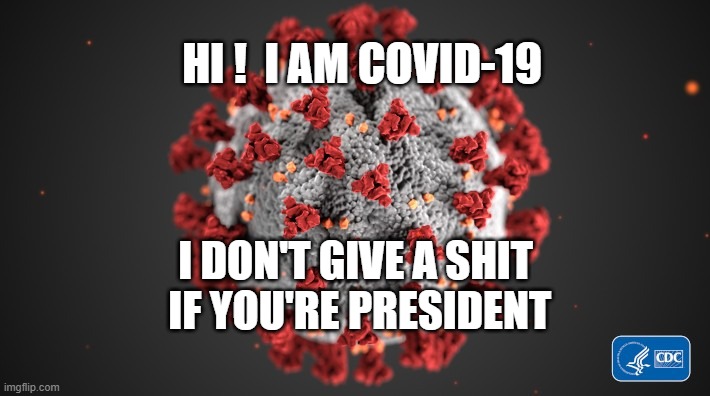 Follow Your Mama's and the CDC's Advice - WEAR A MASK! | HI !  I AM COVID-19; I DON'T GIVE A SHIT  IF YOU'RE PRESIDENT | image tagged in wear a mask,masks,covid-19,pandemic,coronavirus,social distancing | made w/ Imgflip meme maker