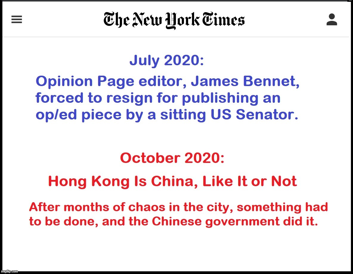 The #fakenews NY Times outs itself as Anti-US puppet for the Chinese Communist Party and hypocrite re: violence in large cities. | image tagged in new york times,ny times ccp puppet,ny times fake news | made w/ Imgflip meme maker