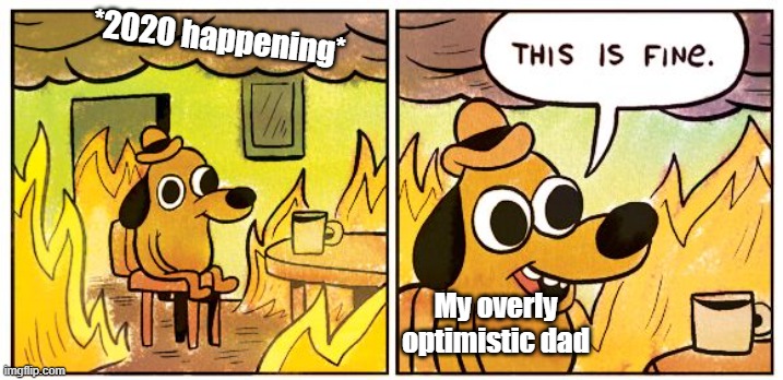 This Is Fine Meme | *2020 happening*; My overly optimistic dad | image tagged in memes,this is fine | made w/ Imgflip meme maker