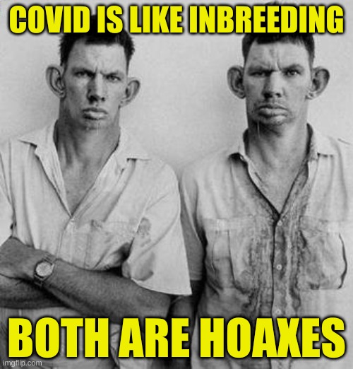 hoax x2 | COVID IS LIKE INBREEDING; BOTH ARE HOAXES | image tagged in inbred trump voters,covid hoax,inbreeding,maga | made w/ Imgflip meme maker