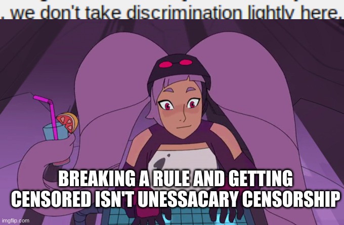 BREAKING A RULE AND GETTING CENSORED ISN'T UNESSACARY CENSORSHIP | image tagged in entrapta computer | made w/ Imgflip meme maker