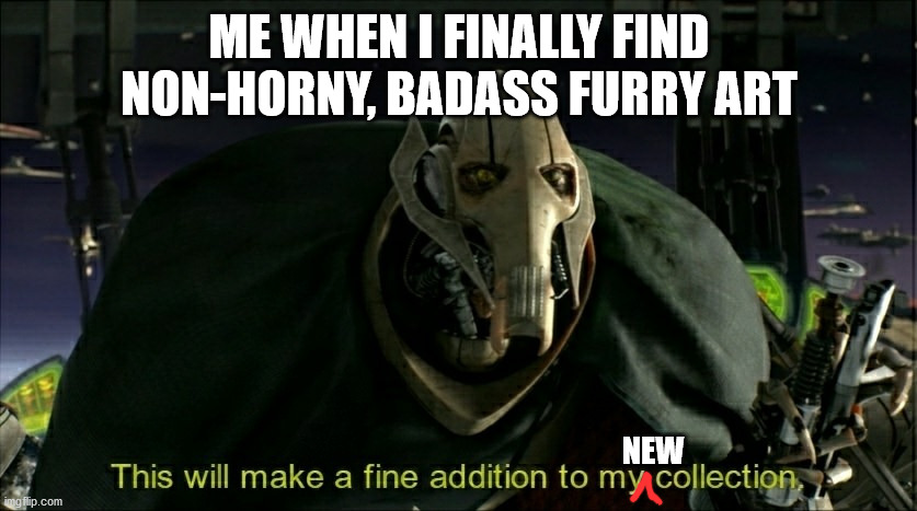 Finally, I found it | ME WHEN I FINALLY FIND NON-HORNY, BADASS FURRY ART; NEW | image tagged in this will make a fine addition to my collection | made w/ Imgflip meme maker