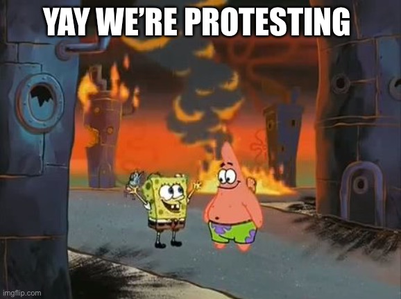 Protest | YAY WE’RE PROTESTING | image tagged in we did it patrick we saved the city | made w/ Imgflip meme maker