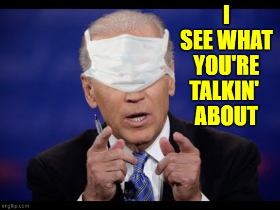 Joe Biden Protects his Eyes from the Virus of Reality | I SEE WHAT YOU'RE TALKIN' 
ABOUT | image tagged in vince vance,joe biden,masks,election 2020,memes,trump 2020 | made w/ Imgflip meme maker