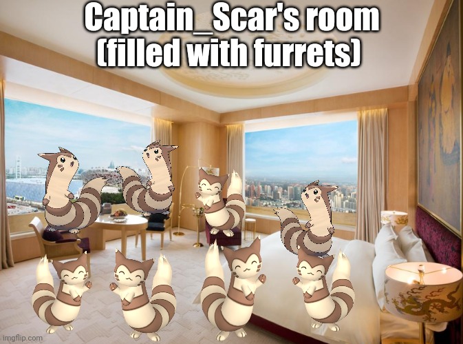 Hotel room | Captain_Scar's room (filled with furrets) | image tagged in hotel room | made w/ Imgflip meme maker
