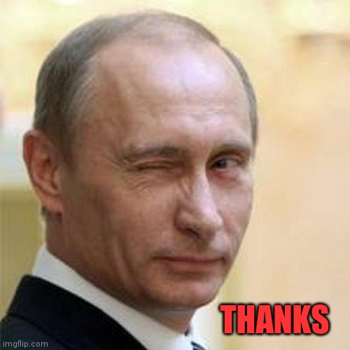 Putin Winking | THANKS | image tagged in putin winking | made w/ Imgflip meme maker