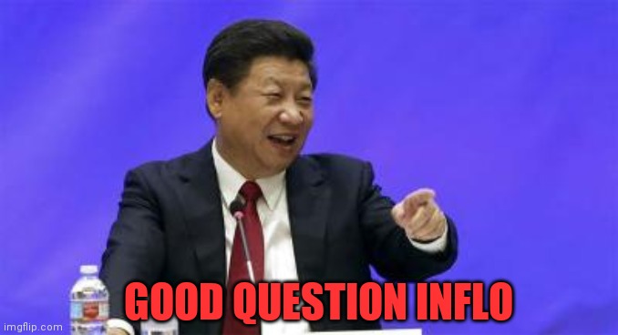 Xi Jinping Laughing | GOOD QUESTION INFLO | image tagged in xi jinping laughing | made w/ Imgflip meme maker