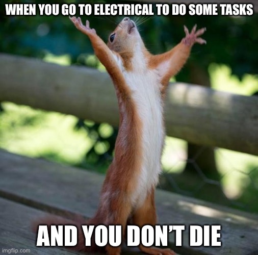 finally | WHEN YOU GO TO ELECTRICAL TO DO SOME TASKS; AND YOU DON’T DIE | image tagged in finally,electrical,among us | made w/ Imgflip meme maker