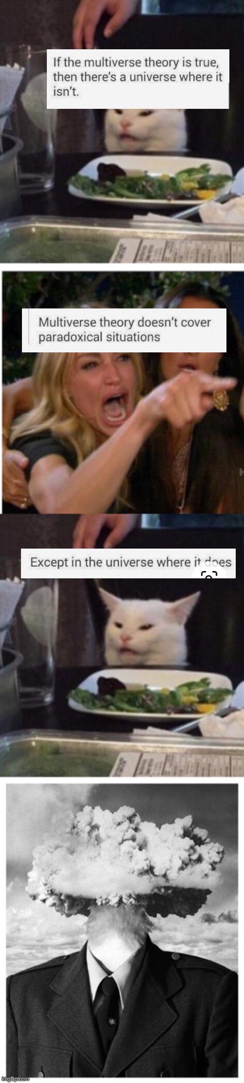 Wut ? | image tagged in mindblown,conspiracy theory,woman yelling at cat,grumpy cat,cats,kittens | made w/ Imgflip meme maker