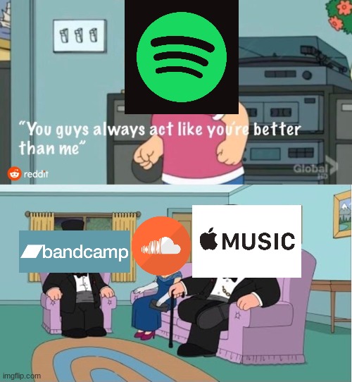 You Guys always act like you're better than me | image tagged in you guys always act like you're better than me,family guy,music,soundcloud,spotify | made w/ Imgflip meme maker