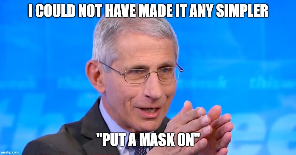 Dr. Fauci 2020 | I COULD NOT HAVE MADE IT ANY SIMPLER; "PUT A MASK ON" | image tagged in dr fauci 2020 | made w/ Imgflip meme maker