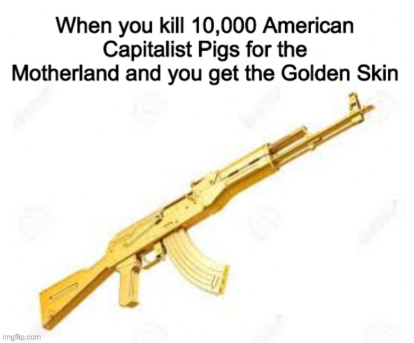 Great Job Ivan, now try make the AK shoot shotgun boolets | image tagged in golden skin | made w/ Imgflip meme maker
