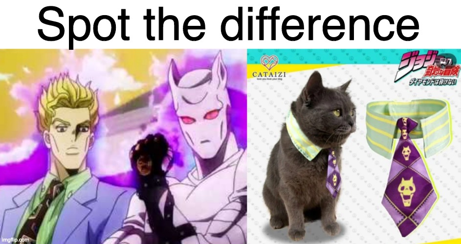 Japan's Top 10 Inventions No.1: Yoshikage Kira Cat Tie | Spot the difference | image tagged in jojo's bizarre adventure,cat | made w/ Imgflip meme maker