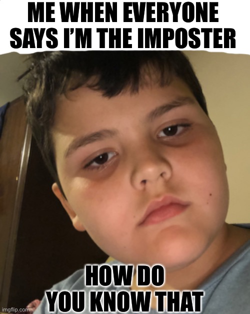 Me when I play among us | ME WHEN EVERYONE SAYS I’M THE IMPOSTER; HOW DO YOU KNOW THAT | image tagged in among us,funny,fun,imposter | made w/ Imgflip meme maker