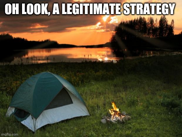 Camping...It's In Tents | OH LOOK, A LEGITIMATE STRATEGY | image tagged in camping it's in tents | made w/ Imgflip meme maker