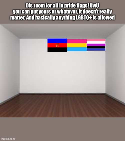 Dis room for all le pride flags! UwU you can put yours or whatever, It doesn’t really matter. And basically anything LGBTQ+ is allowed | made w/ Imgflip meme maker