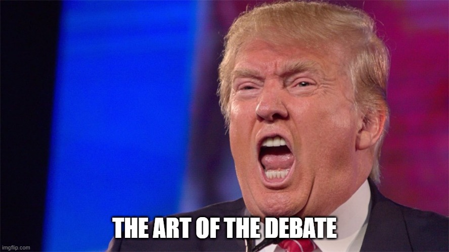 Trump-Screaming | THE ART OF THE DEBATE | image tagged in trump-screaming | made w/ Imgflip meme maker