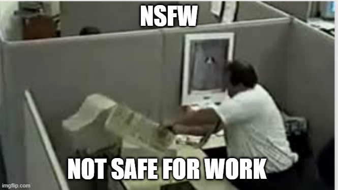 man destroys computer | NSFW; NOT SAFE FOR WORK | image tagged in man destroys computer | made w/ Imgflip meme maker