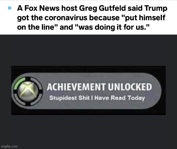 Lmao the copium this dude must be injecting | image tagged in fox news,copium,xbox one achievement,donald trump,covid 19 | made w/ Imgflip meme maker