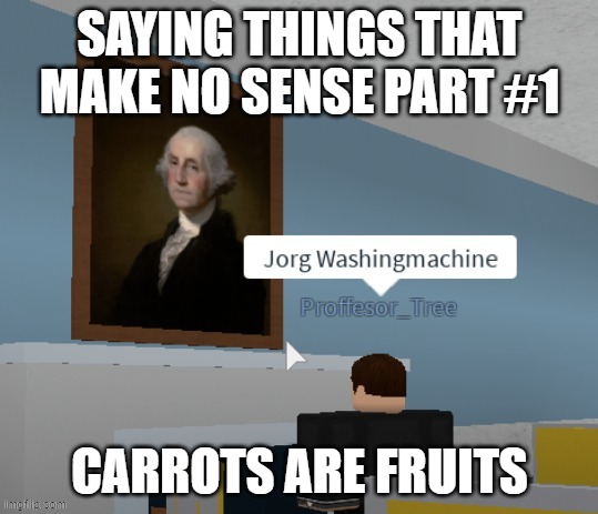 Jorg Washingmachine | SAYING THINGS THAT MAKE NO SENSE PART #1; CARROTS ARE FRUITS | image tagged in jorg washingmachine | made w/ Imgflip meme maker