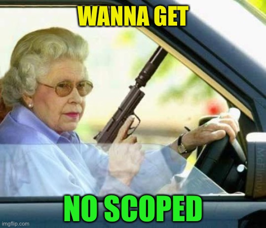 Queen gun | WANNA GET NO SCOPED | image tagged in queen gun | made w/ Imgflip meme maker
