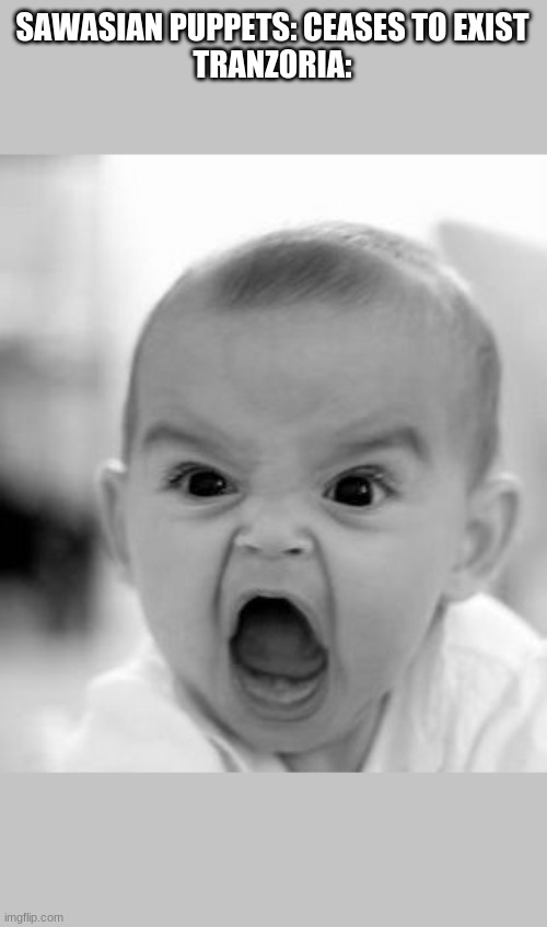 Angry Baby Meme | SAWASIAN PUPPETS: CEASES TO EXIST
TRANZORIA: | image tagged in memes,angry baby | made w/ Imgflip meme maker