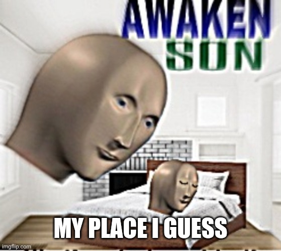 wot is going on here lol | MY PLACE I GUESS | image tagged in awaken son | made w/ Imgflip meme maker