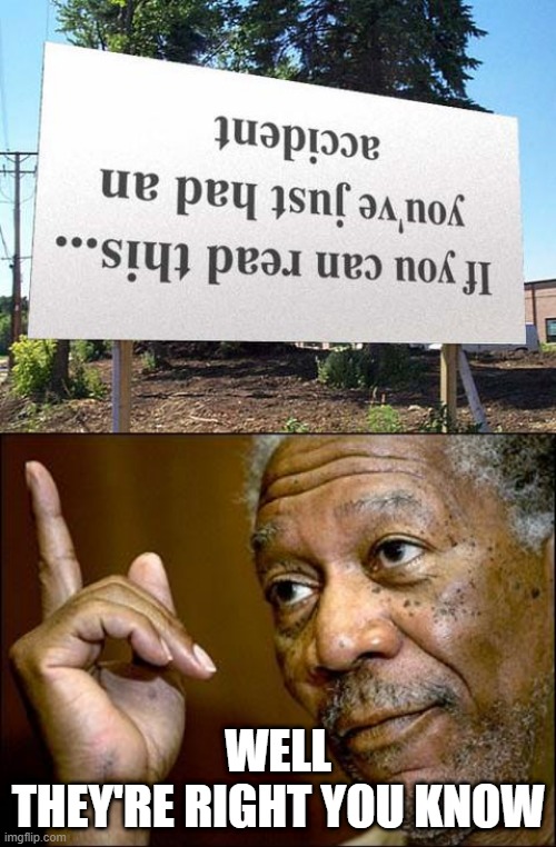 Well, true... | WELL
THEY'RE RIGHT YOU KNOW | image tagged in this morgan freeman,memes,funny,upvote if you agree,funny signs | made w/ Imgflip meme maker