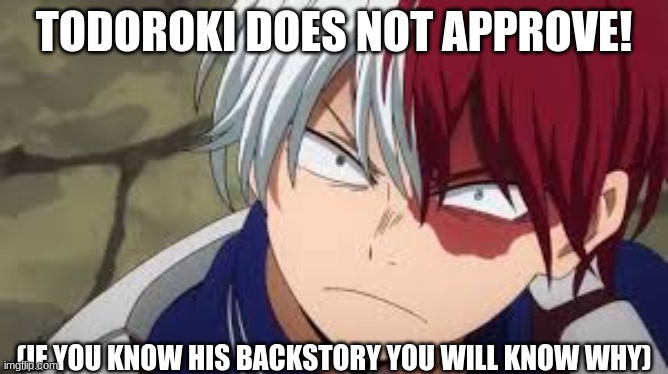 Angry todoroki | TODOROKI DOES NOT APPROVE! (IF YOU KNOW HIS BACKSTORY YOU WILL KNOW WHY) | image tagged in angry todoroki | made w/ Imgflip meme maker