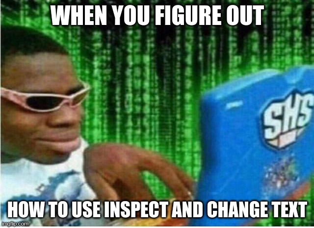 Hacker man | WHEN YOU FIGURE OUT; HOW TO USE INSPECT AND CHANGE TEXT | image tagged in hacker man | made w/ Imgflip meme maker