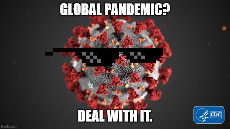 Covid 19 | GLOBAL PANDEMIC? DEAL WITH IT. | image tagged in covid 19 | made w/ Imgflip meme maker