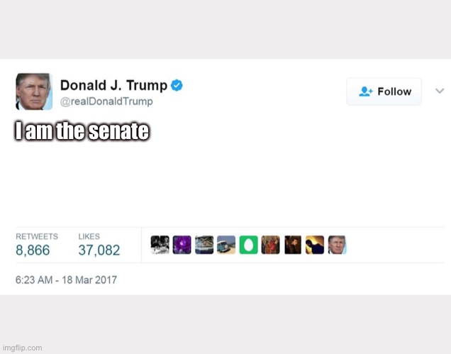 TRUMP TWEET BLANK | I am the senate | image tagged in trump tweet blank | made w/ Imgflip meme maker