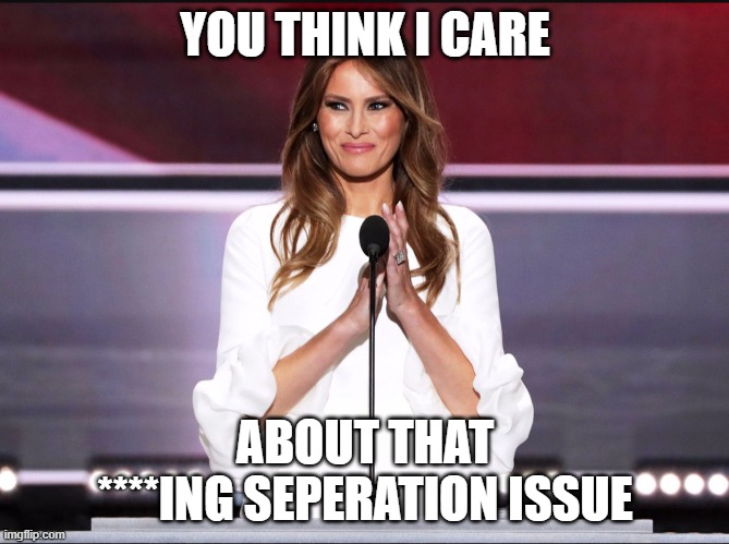 Melania trump meme | YOU THINK I CARE; ABOUT THAT ****ING SEPERATION ISSUE | image tagged in melania trump meme | made w/ Imgflip meme maker