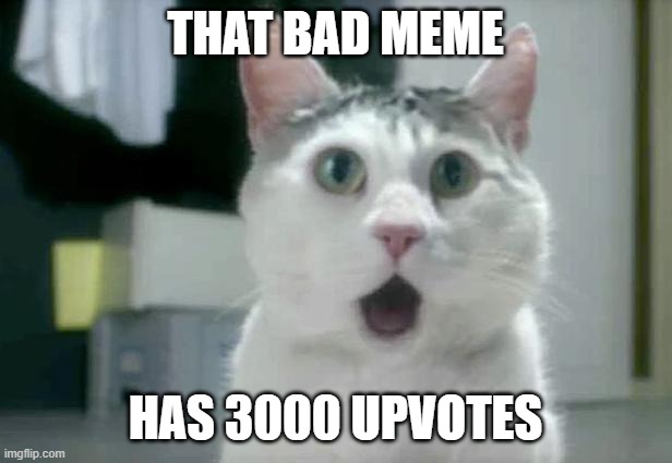 OMG Cat | THAT BAD MEME; HAS 3000 UPVOTES | image tagged in memes,omg cat | made w/ Imgflip meme maker